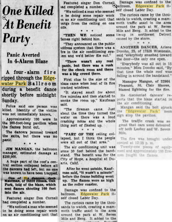 Edgewater Park - Oct 4 1954 Article On Fire